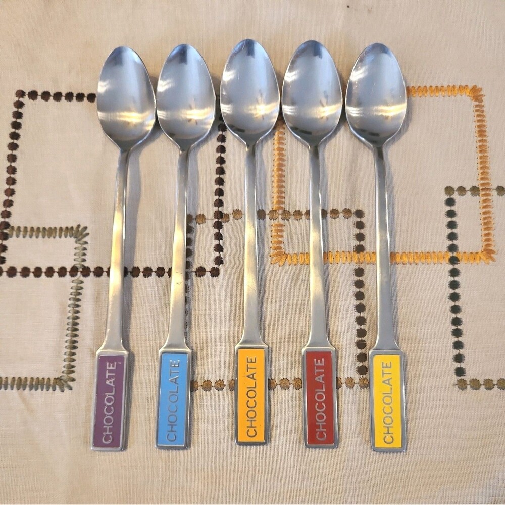 Rare Vintage Pottery Barn 2002 Chocolate Long Stem Spoons Set of 5 Japan 18-8
